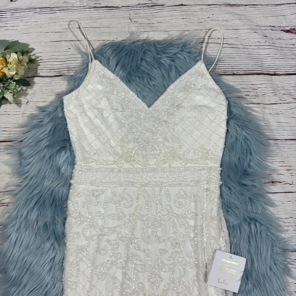 Lulu's Cherished Vow White Beaded Backless Mermaid Maxi Wedding Dress - Picture 6 of 10